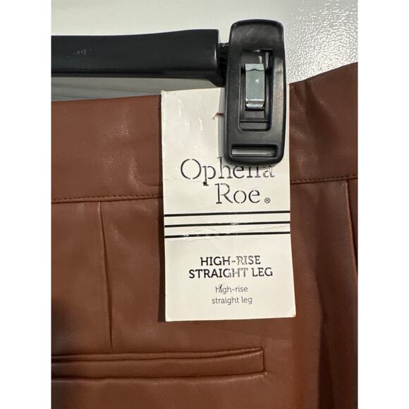 Ophelia Roe High Rise Straight Leg Faux Leather Brown Pants Women's Size 14 - Picture 3 of 9